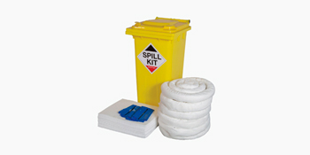 Heavy-duty kits for cleaning oil and fuel spills up to 120 or 240 liters, with hydrocarbon-specific absorbents and customizable contents.